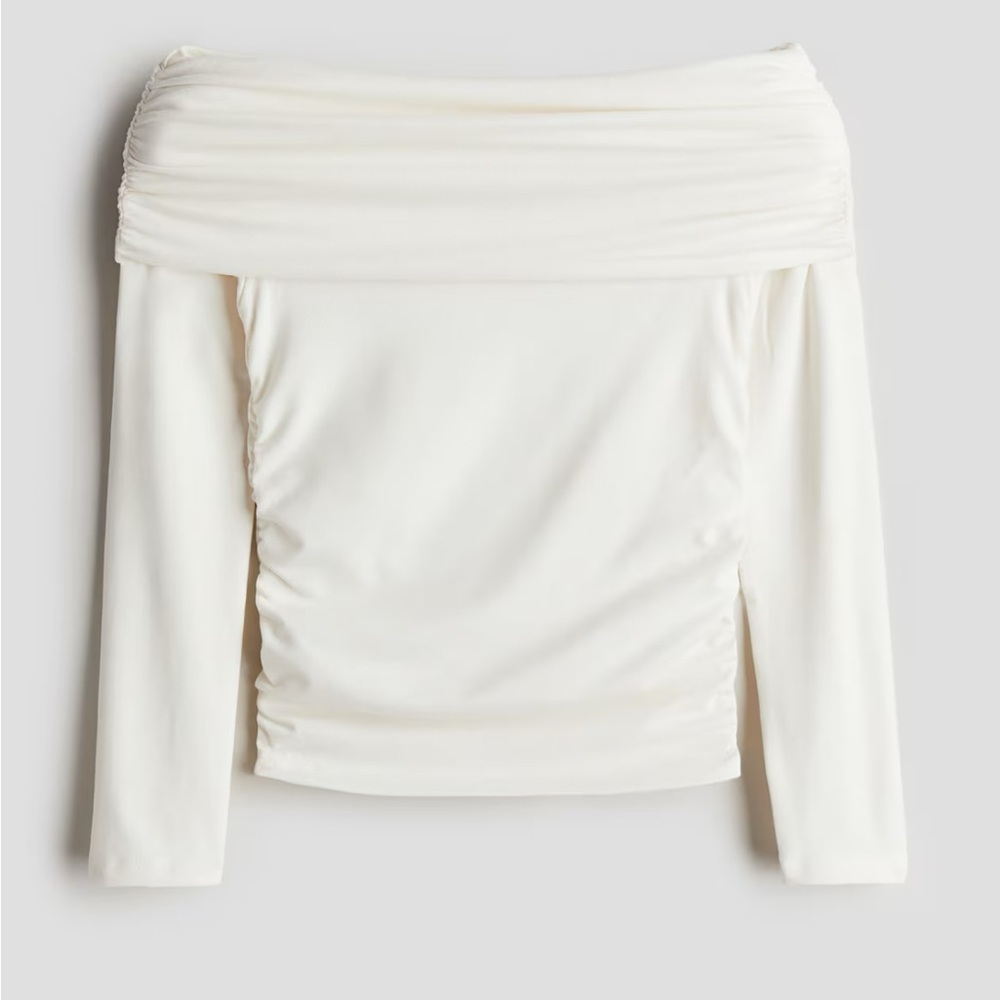 Sz 12/14 girls/youth H&M OFF-THE-SHOULDER JERSEY TOP stretchy long sleeve white